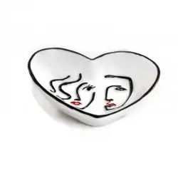 svuotatasche a forma di cuore in porcellana con decoro viso