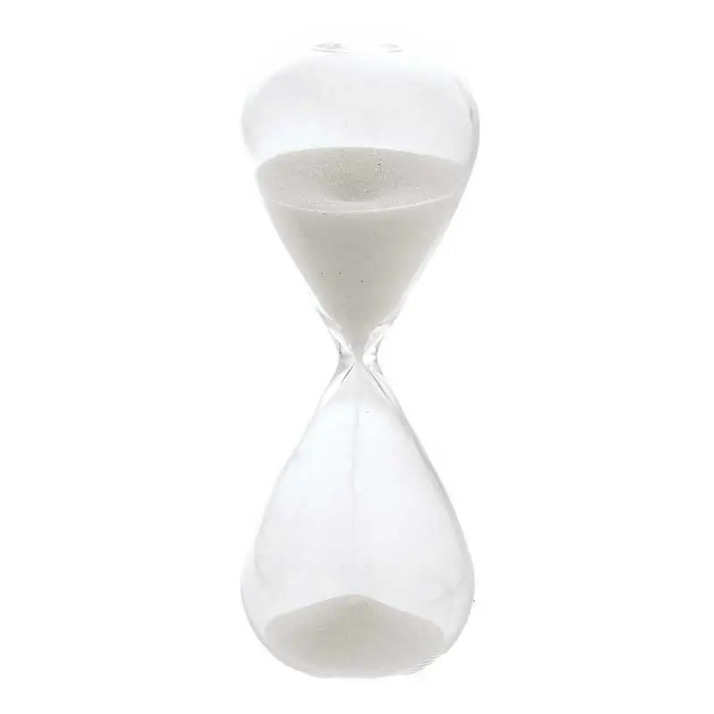 clessidra grande in vetro con sabbia bianca