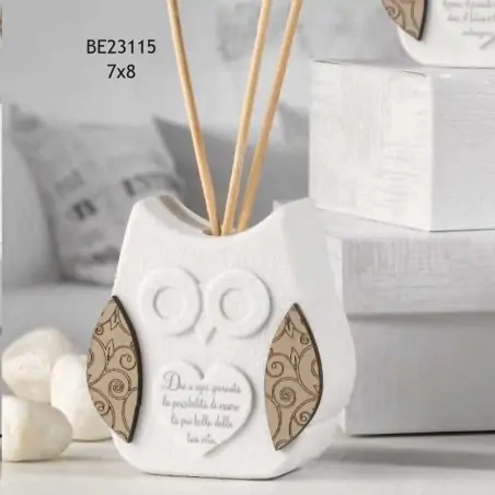 profumi x ambiente gufetto con ali in legno e frase bomboniere