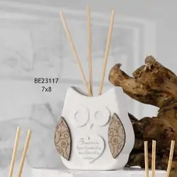 diffusori ambiente design gufetto con ali in legno e frase