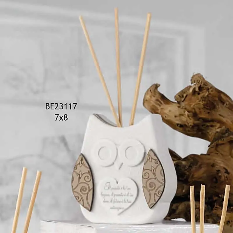 diffusori ambiente design gufetto con ali in legno e frase