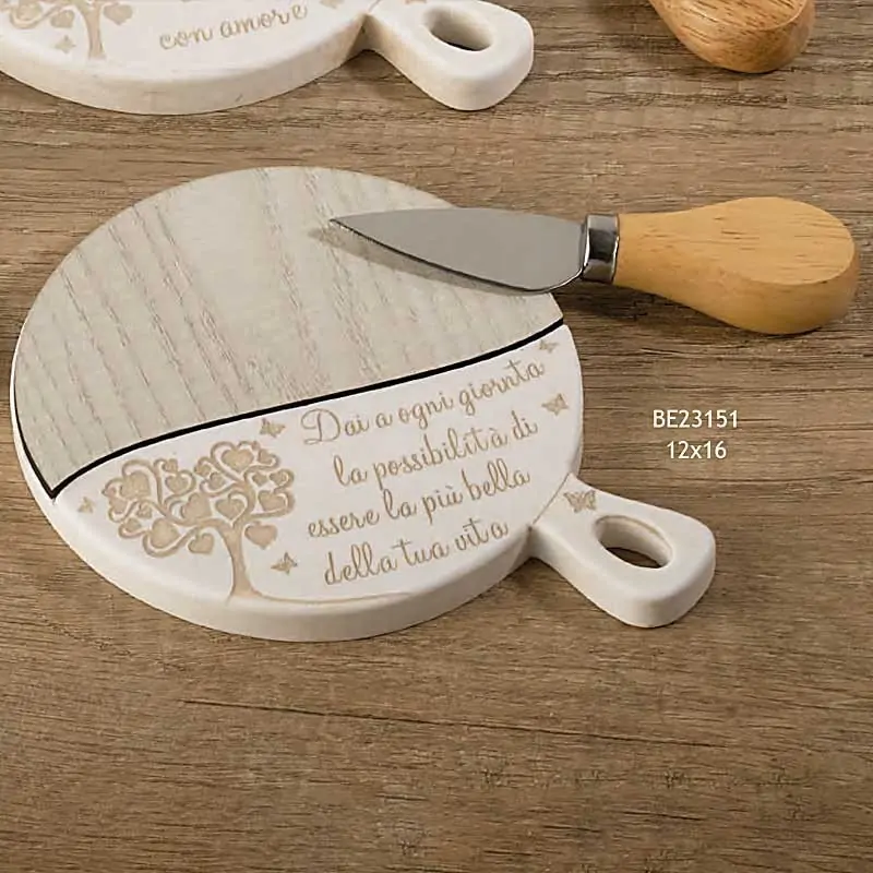 tagliere originale con frase + coltello da formaggio bomboniere