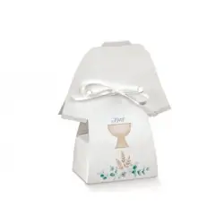 scatole porta confetti tunica bianca con decoro calice comunione