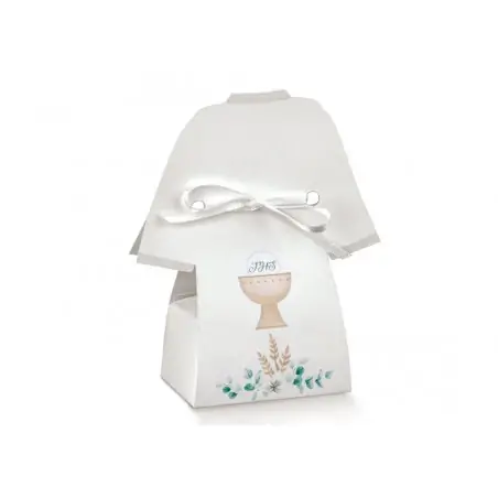 scatole porta confetti tunica bianca con decoro calice comunione
