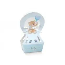 bomboniere portaconfetti nascita mongolfiera con orsetto celeste