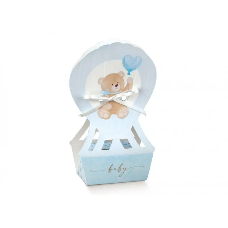bomboniere portaconfetti nascita mongolfiera con orsetto celeste