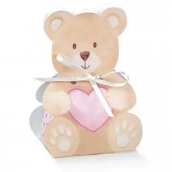 scatolina portaconfetti a forma di orsetto con un cuore rosa