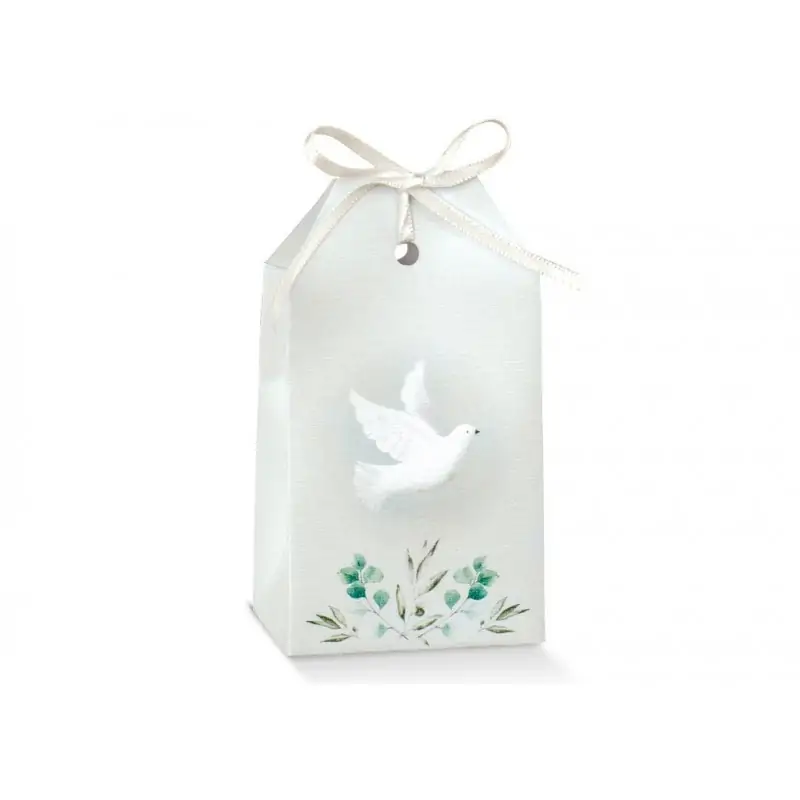 Scatoline portaconfetti Cresima tag bianco con colomba