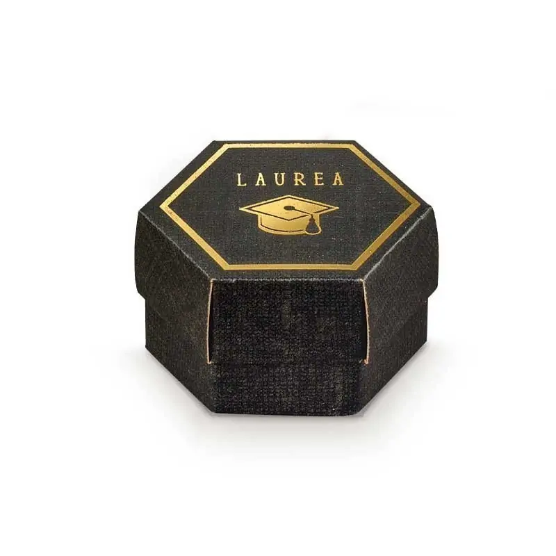 scatola portaconfetti laurea esagonale colore nero