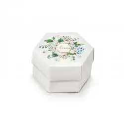 scatole portaconfetti esagonale con divisorio e decoro floreale