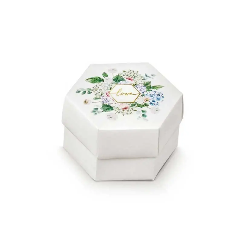 scatole portaconfetti esagonale con divisorio e decoro floreale