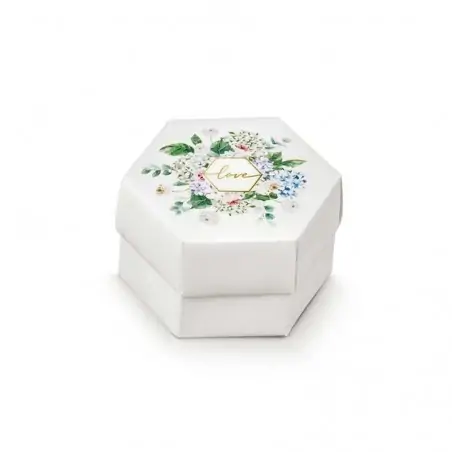 scatole portaconfetti esagonale con divisorio e decoro floreale