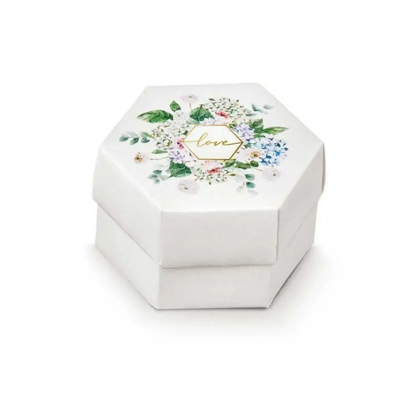 scatola portaconfetti matrimonio esagonale con divisorio e