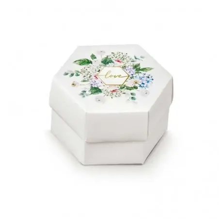 scatola portaconfetti matrimonio esagonale con divisorio e