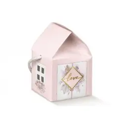 scatole per bomboniere matrimonio casetta rosa con cordino
