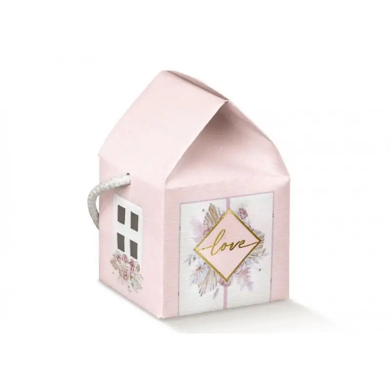 scatole per bomboniere matrimonio casetta rosa con cordino