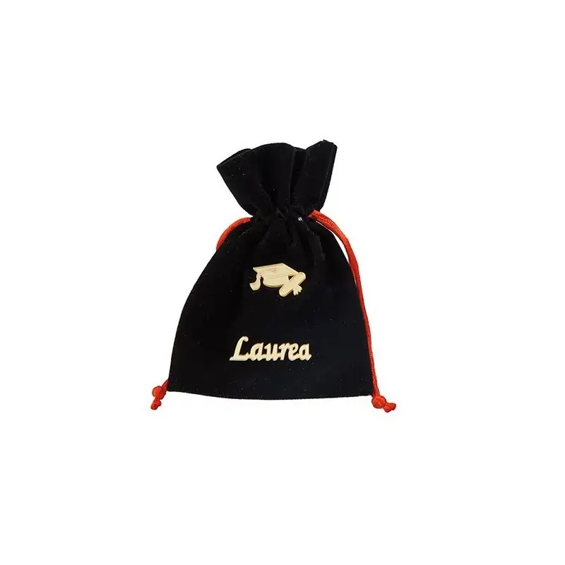 SACCH.LAUREA NERO C/APP PLEXI ORO 10x13CM