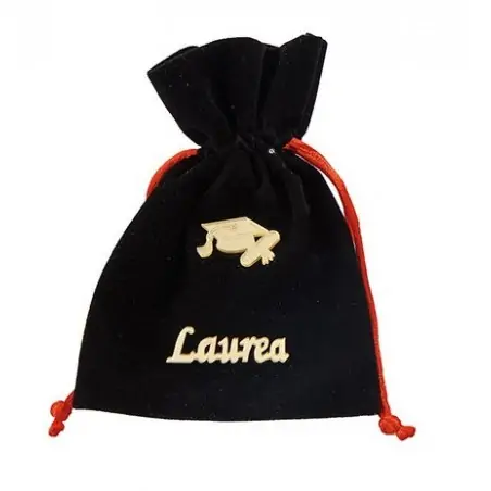 SACCH.LAUREA NERO C/APP PLEXI ORO 10x13CM