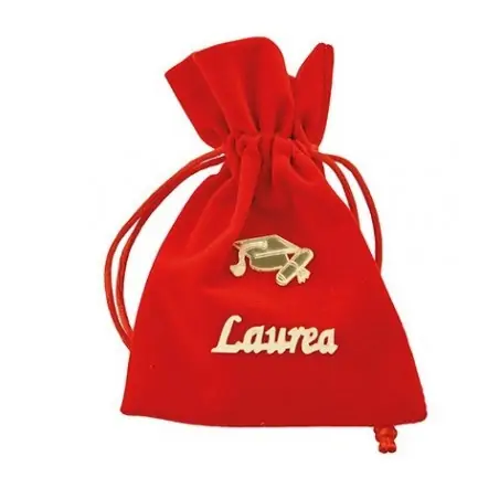 SACC.LAUREA ROSSO C/APP PLEXI ORO 10x13CM