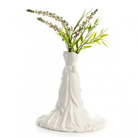 VASETTO VESTITO DA SPOSA CON FIOCCO 19.4 CM. 