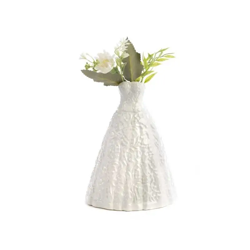 VASETTO VESTITO DA SPOSA CON CUORI 19.4 CM. 