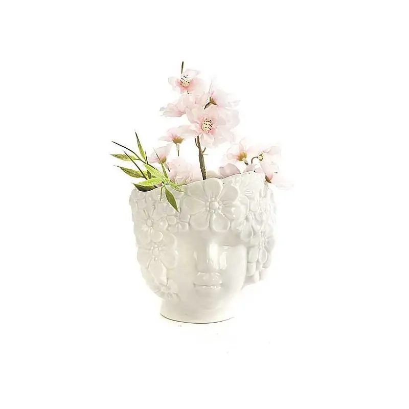 VASO TESTA DI DONNA CON FIORI 11.7 CM. 