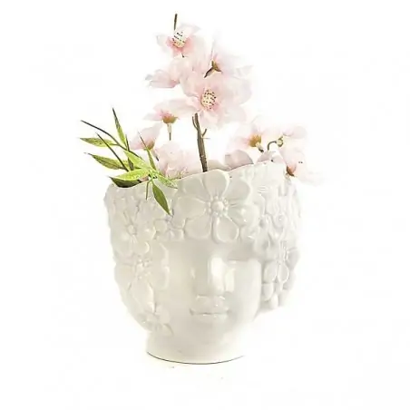 VASO TESTA DI DONNA CON FIORI 11.7 CM. 
