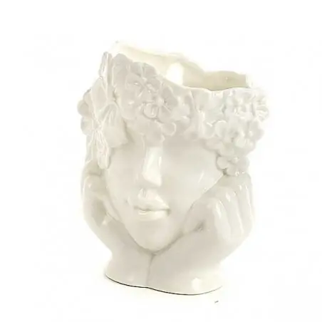 VASO TESTA DONNA TRA MANI-FIORI CON CERA PROF. 12.7 CM. 