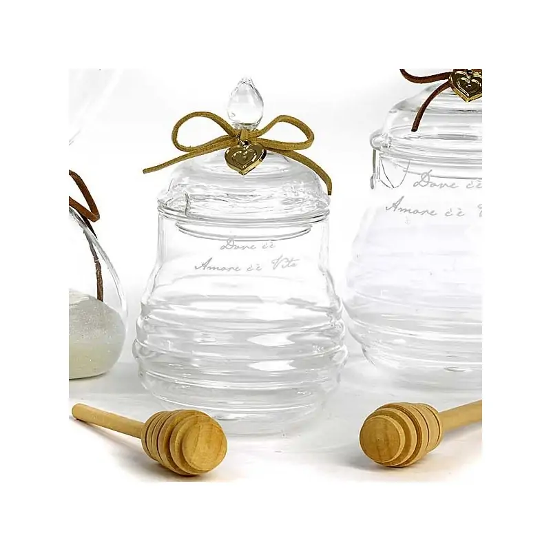 VASETTO PER MIELE CON FRASE D'AMORE 13 CM. VETRO G.BOX