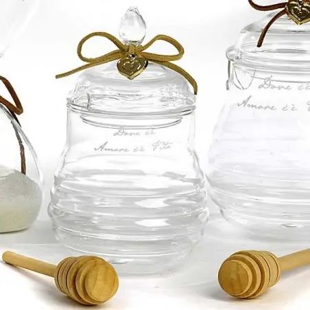 VASETTO PER MIELE CON FRASE D'AMORE 13 CM. VETRO G.BOX