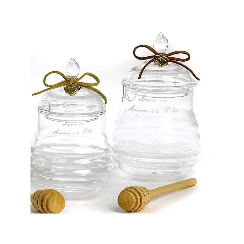 VASETTO PER MIELE CON FRASE D'AMORE 14.5 CM. VETRO G.BOX