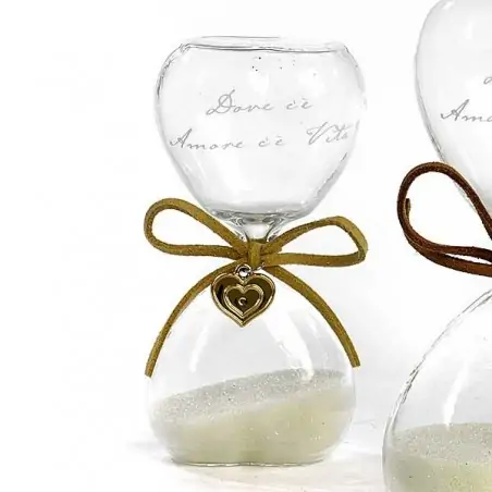 CLESSIDRA CON CUORE E FRASE D'AMORE 10.2 CM. VETRO G.BOX