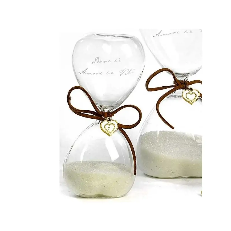 CLESSIDRA CON CUORE E FRASE D'AMORE 13 CM. VETRO G.BOX