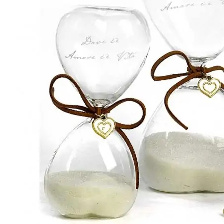 CLESSIDRA CON CUORE E FRASE D'AMORE 13 CM. VETRO G.BOX