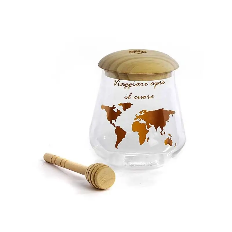 VASETTO PER MIELE CON PLANISFERO 9.4 CM. VETRO LEGNO G.BOX