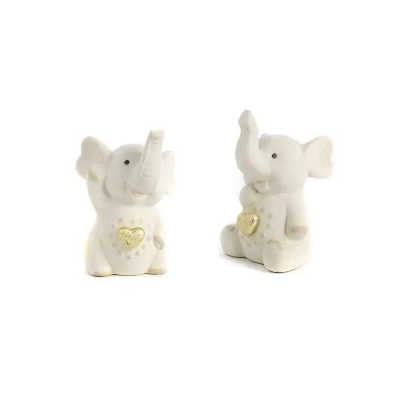 ELEFANTE CON CUORE ORO METAL. 10.3 CM. 2 AS. PORCELLANA