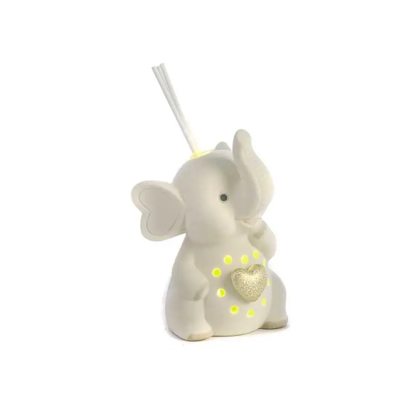 DIFFOND. ELEFANTE / CUORE ORO MET. 14.5 CM. PORC. LUCE G.BOX