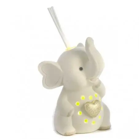 DIFFOND. ELEFANTE / CUORE ORO MET. 14.5 CM. PORC. LUCE G.BOX