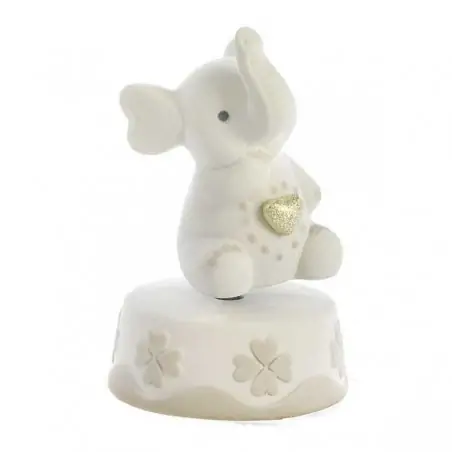 ELEFANTE CON CUORE ORO METAL. 16 CM. PORCELLANA CARILLON