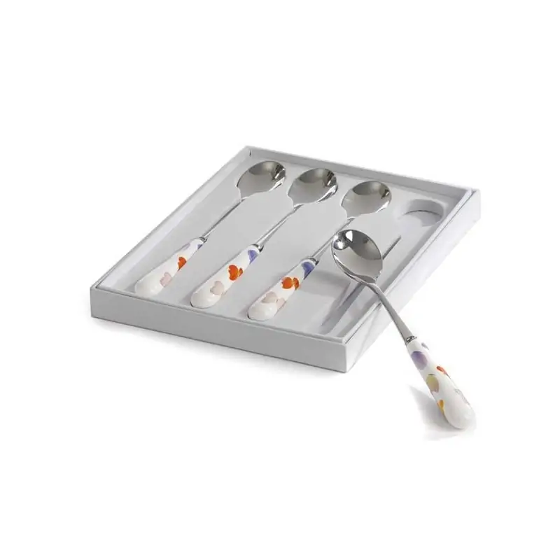 SET 4 CUCCHIAINI DEC. FARFALLE 14.5 CM. PORCEL. METAL. G.BOX
