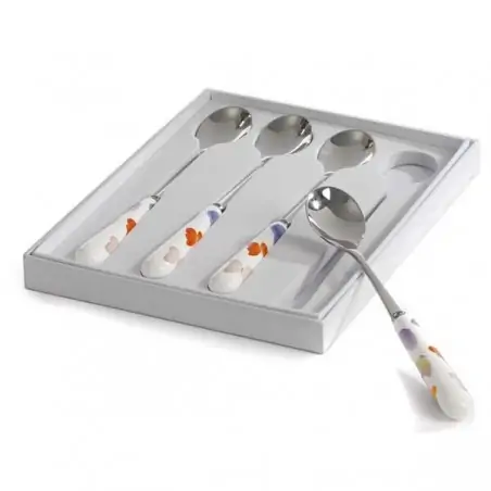 SET 4 CUCCHIAINI DEC. FARFALLE 14.5 CM. PORCEL. METAL. G.BOX