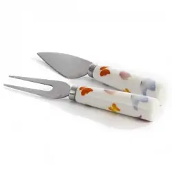 SET 2 UTEN. FORMAGGIO DEC. FARFALLE 14.5 CM. PORC. MET. 