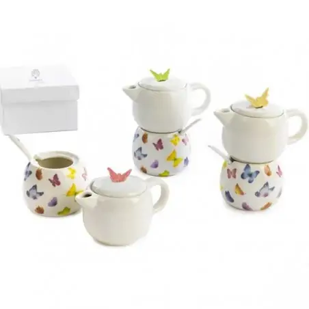 SET CAFFET. - ZUCCHERIERA DEC. FARFALLE 13.8 CM. 3 AS. PORC. G.BOX