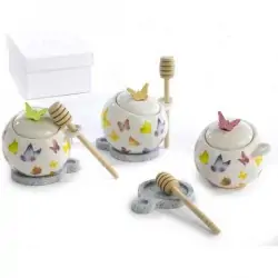 SET VAS. MIELE - BASE DEC. FARF. 9.7 CM. 3 AS. PORC. 