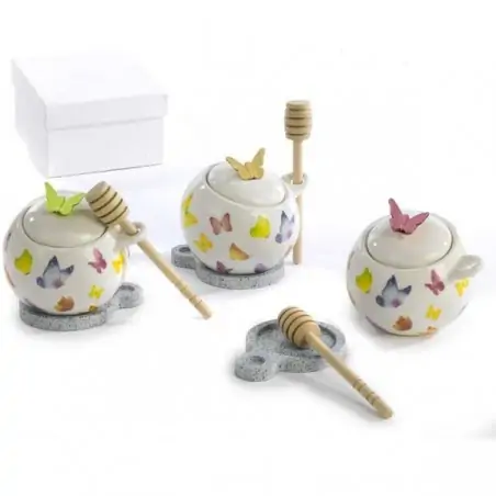 SET VAS. MIELE - BASE DEC. FARF. 9.7 CM. 3 AS. PORC. 