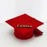 SCATOLE CAPPELLO LAUREA ROSSO VELLUTO E SCRITTA IN LEGNO