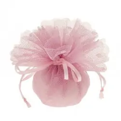 Sacchettino portaconfetti rete tulle velo pois rosa