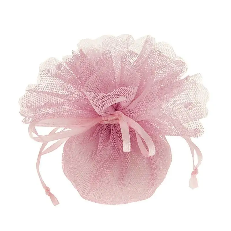 Sacchettino portaconfetti rete tulle velo pois rosa