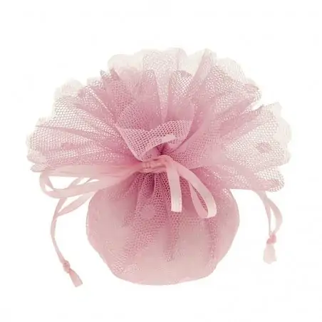 Sacchettino portaconfetti rete tulle velo pois rosa