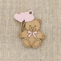 Applicazione bomboniera orsetto con cuoricini rosa (12pz)